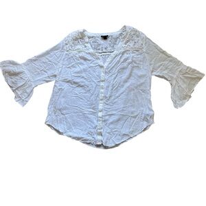 Torrid White Bell Sleeve Lace Button Down Blouse | 0 (large)